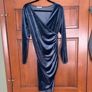 Express Navy Velvet Long Sleeve Dress